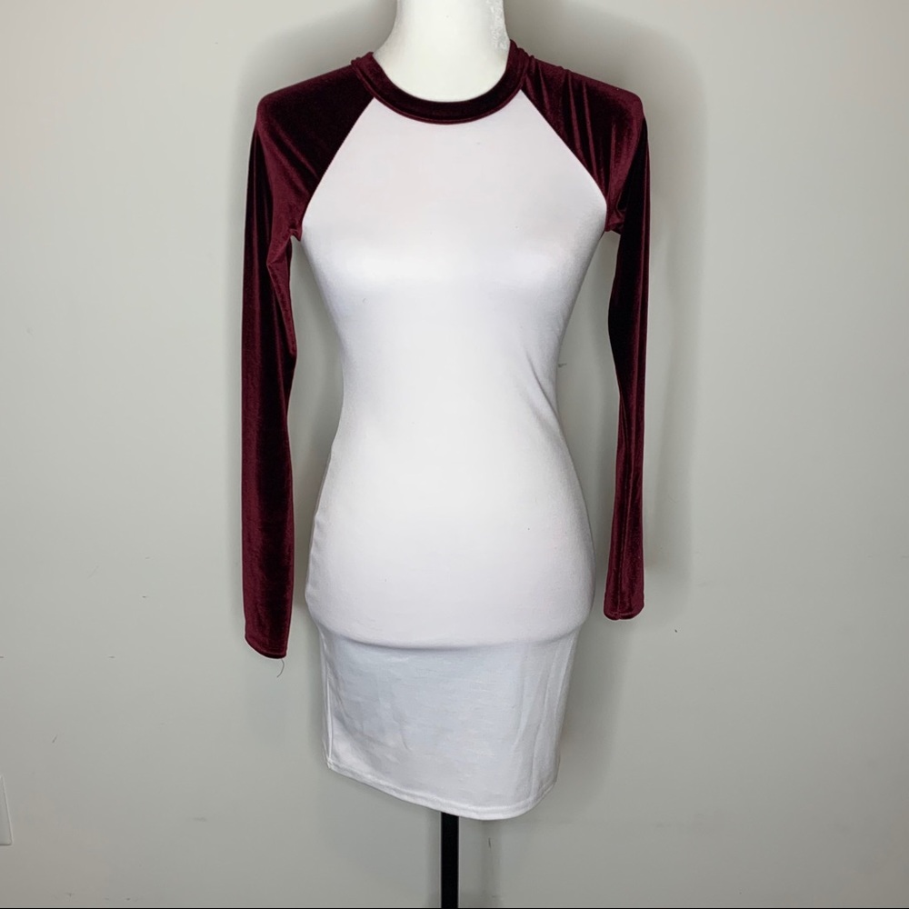 White and plum velvet dress